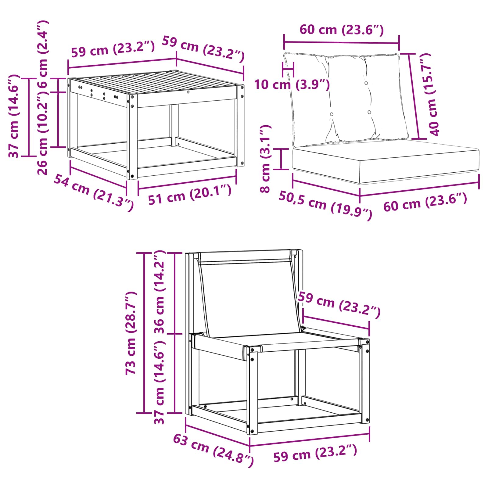 Set vanjskih sofa 7 kom. Prirodna i crna
