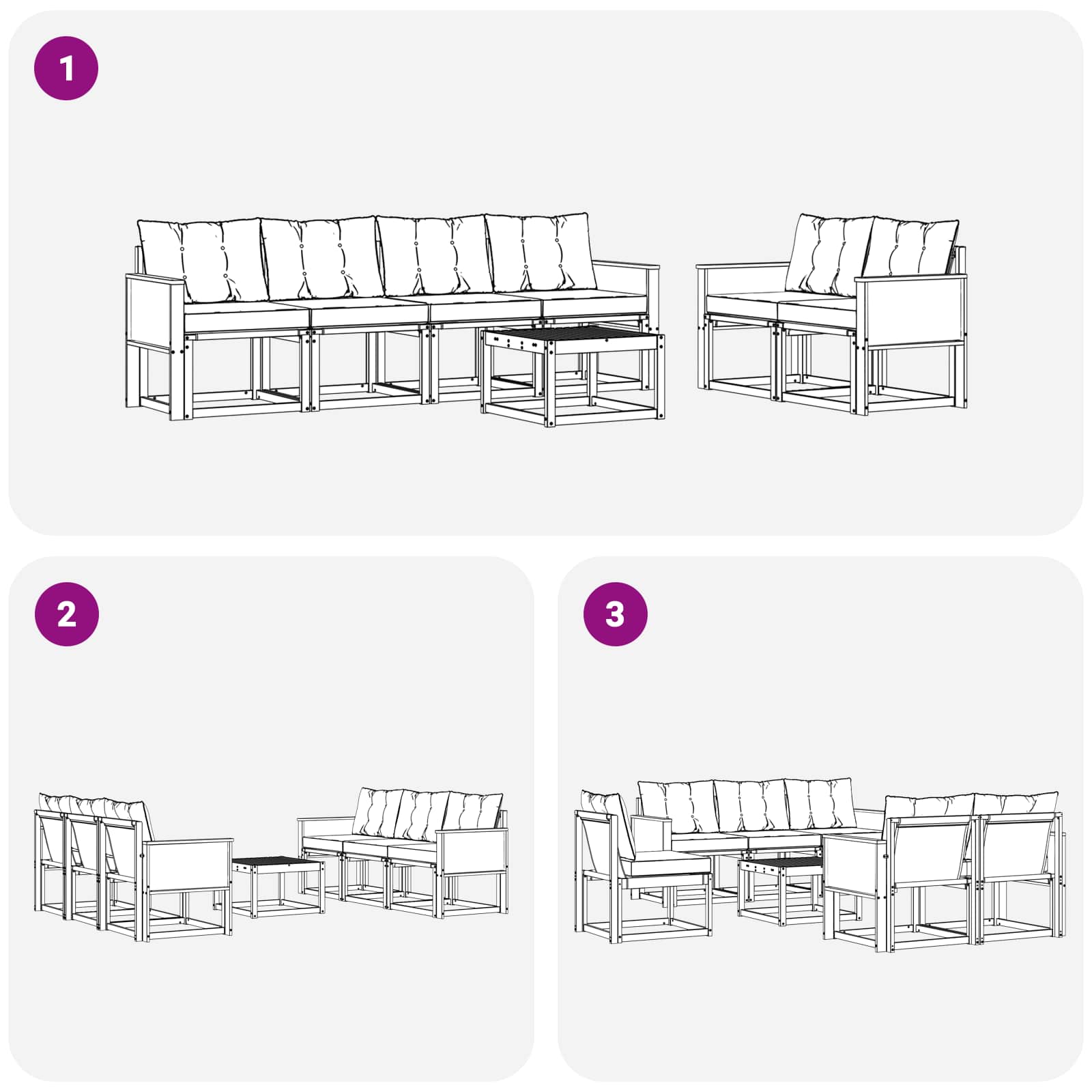 Set vanjskih sofa 7 kom. Prirodna i crna