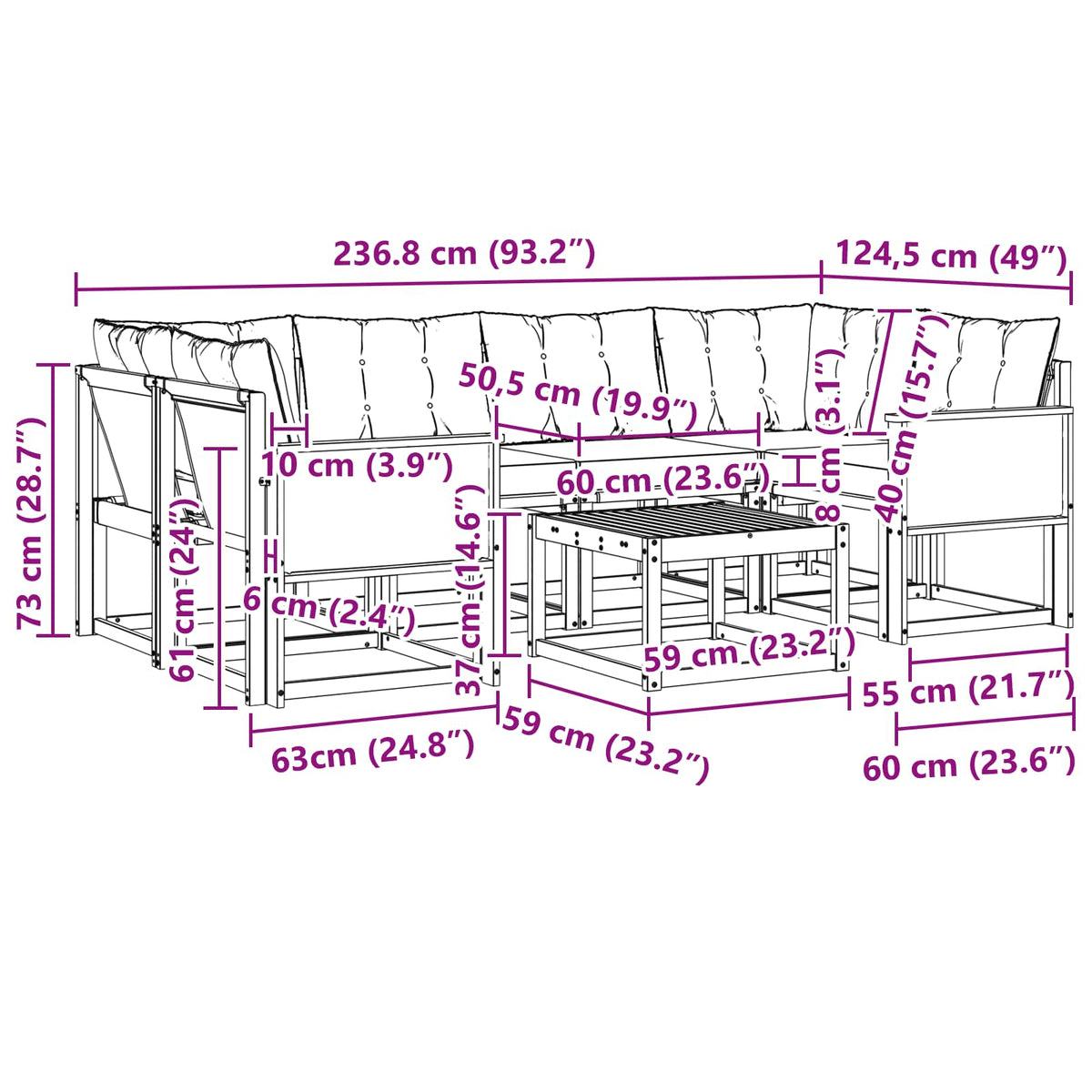 Set vanjskih sofa 7 kom. Prirodna i svjetlosiva