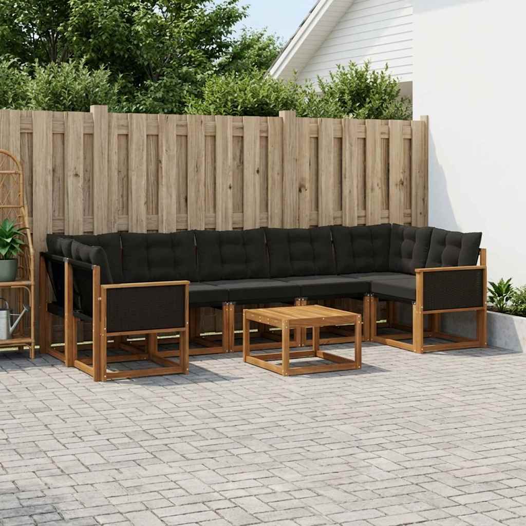 Set vanjskih sofa 8 kom. Prirodna i crna