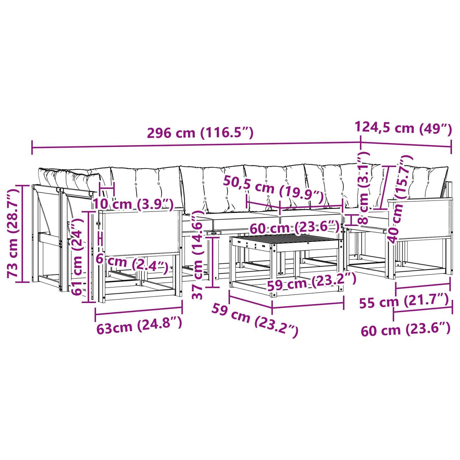 Set vanjskih sofa 8 kom. Prirodna i crna