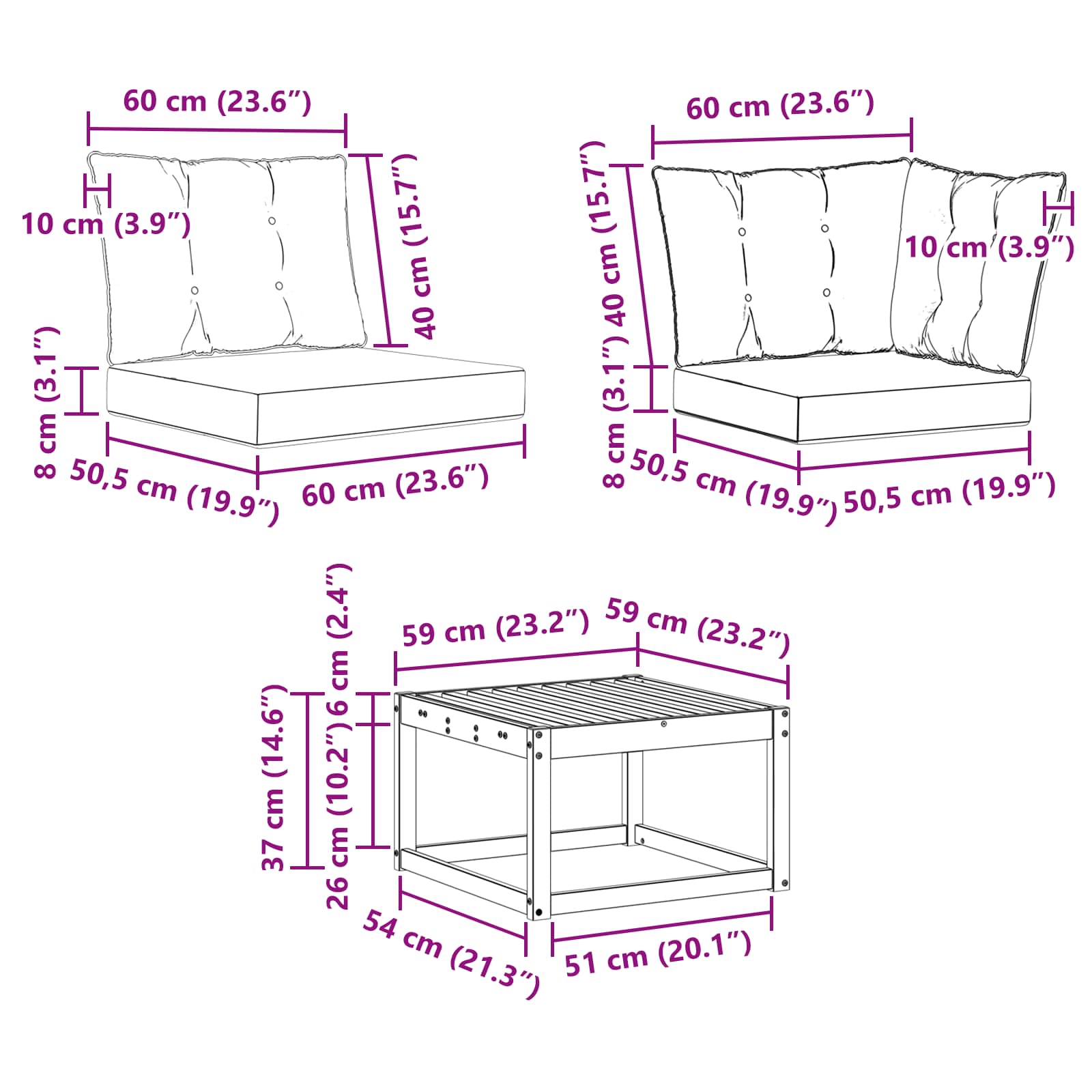 Set vanjskih sofa 8 kom. Prirodna i crna