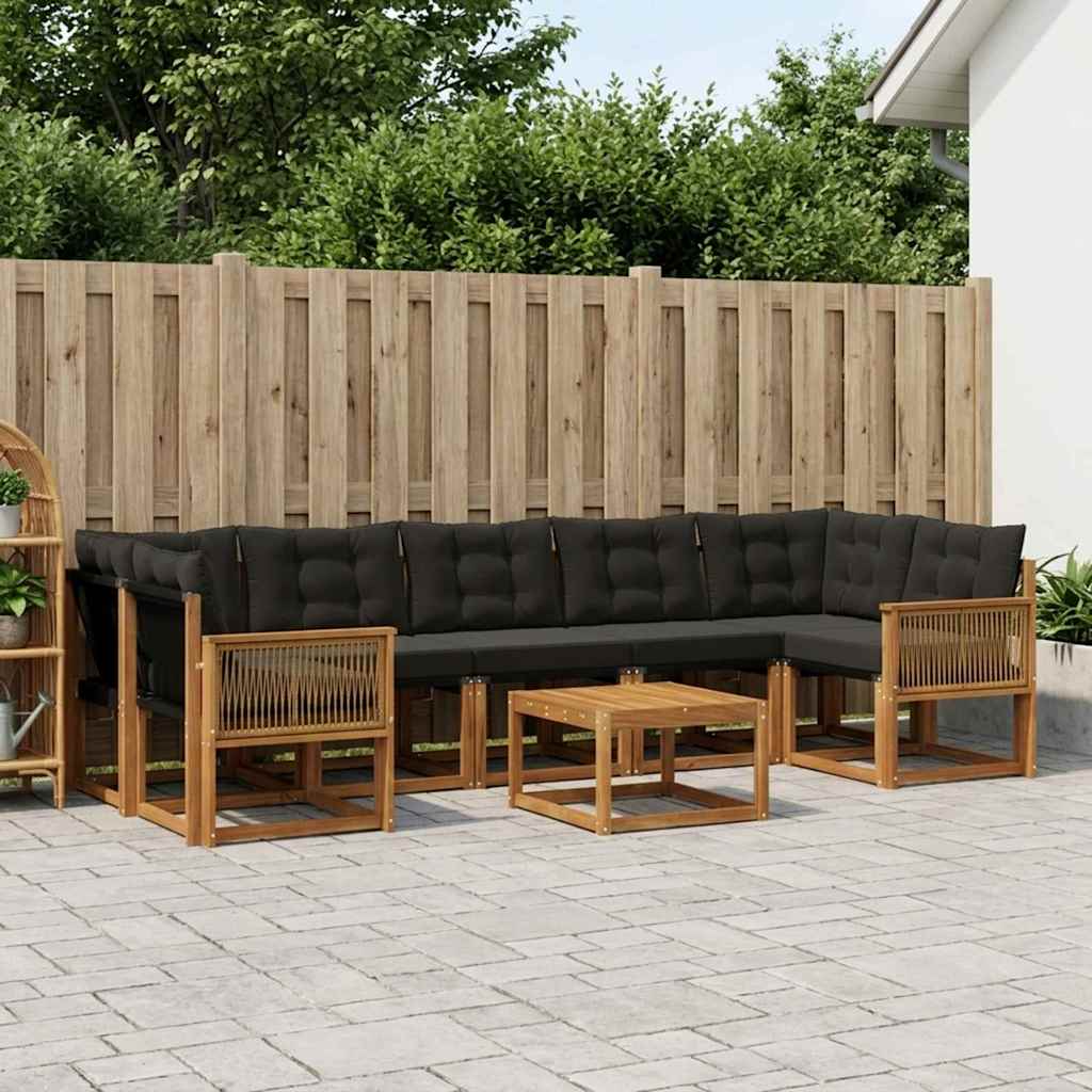 Set vanjskih sofa 8 kom. Prirodna i crna
