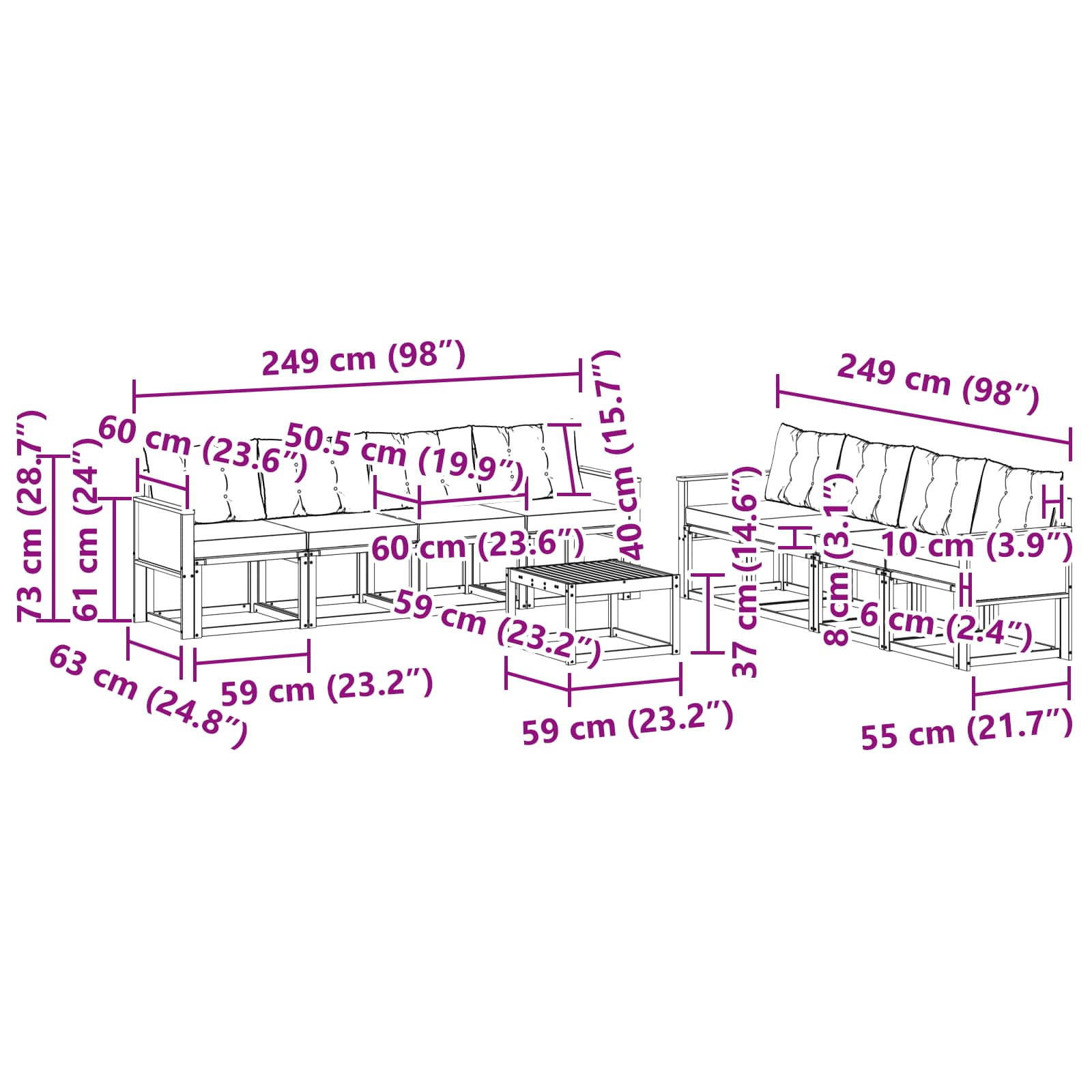 Set vanjskih sofa 9 kom. Prirodna i bež