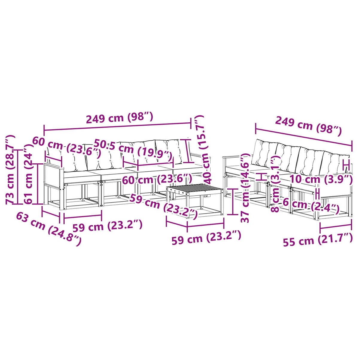 Set vanjskih sofa 9 kom. Prirodna i crna