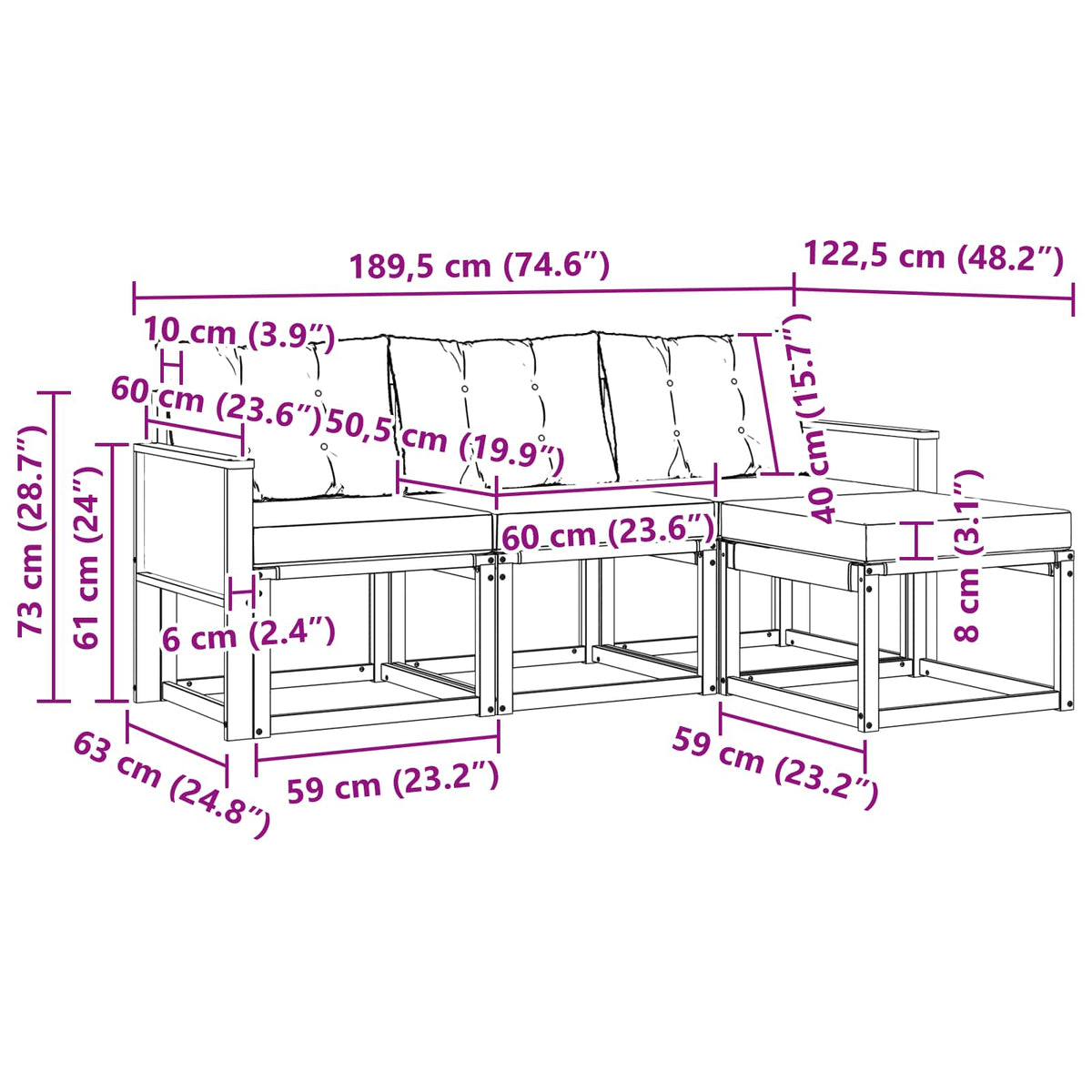 Set vanjskih sofa 4 kom. Prirodna i bež