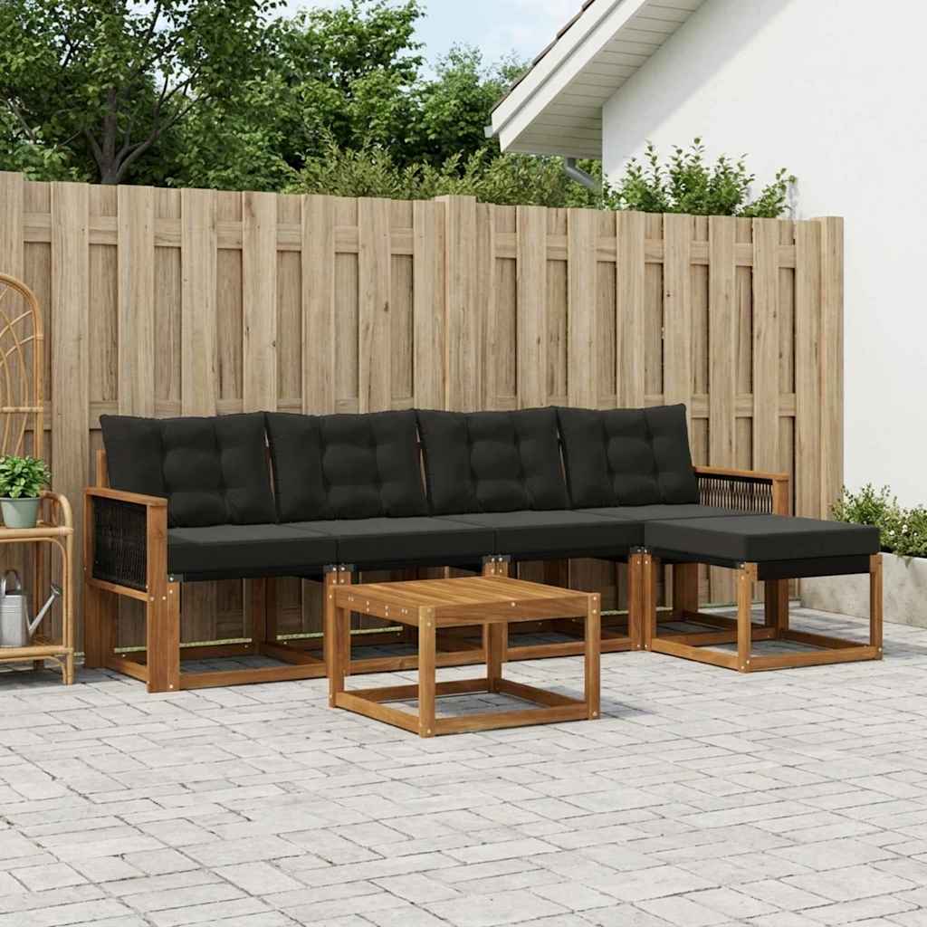 Set vanjskih sofa 6 kom. Prirodna i crna