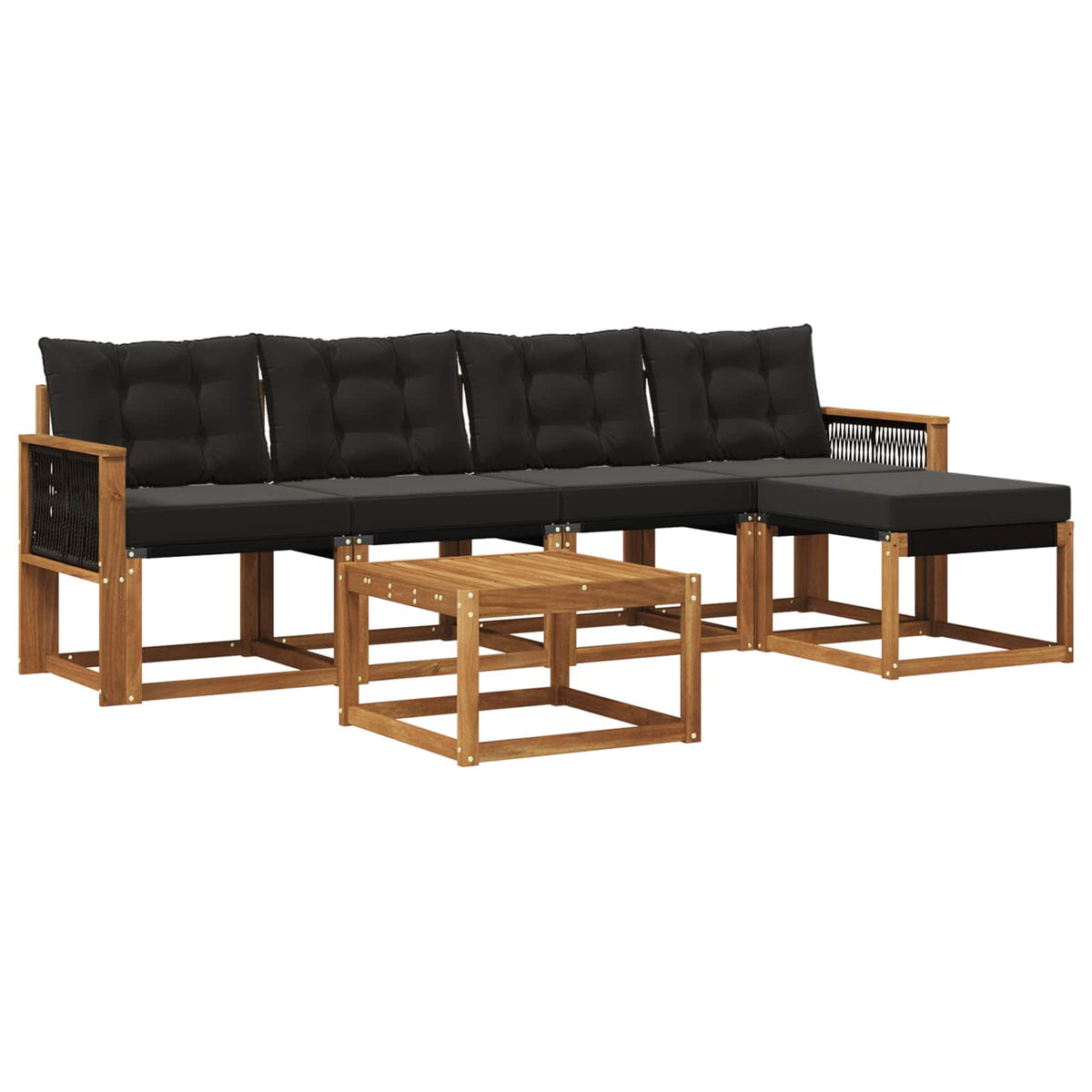 Set vanjskih sofa 6 kom. Prirodna i crna