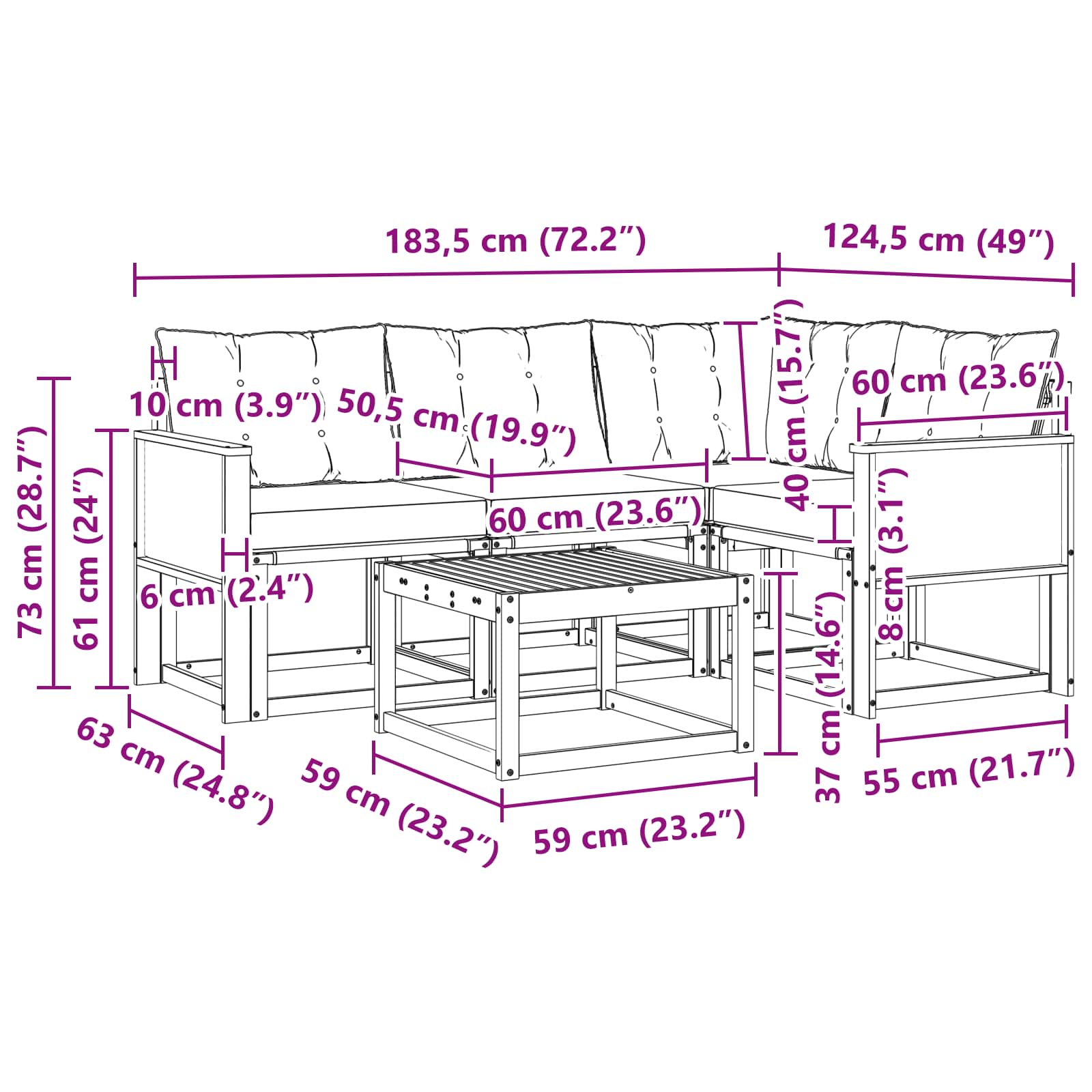 Set vanjskih sofa 5 kom. Prirodna i krem