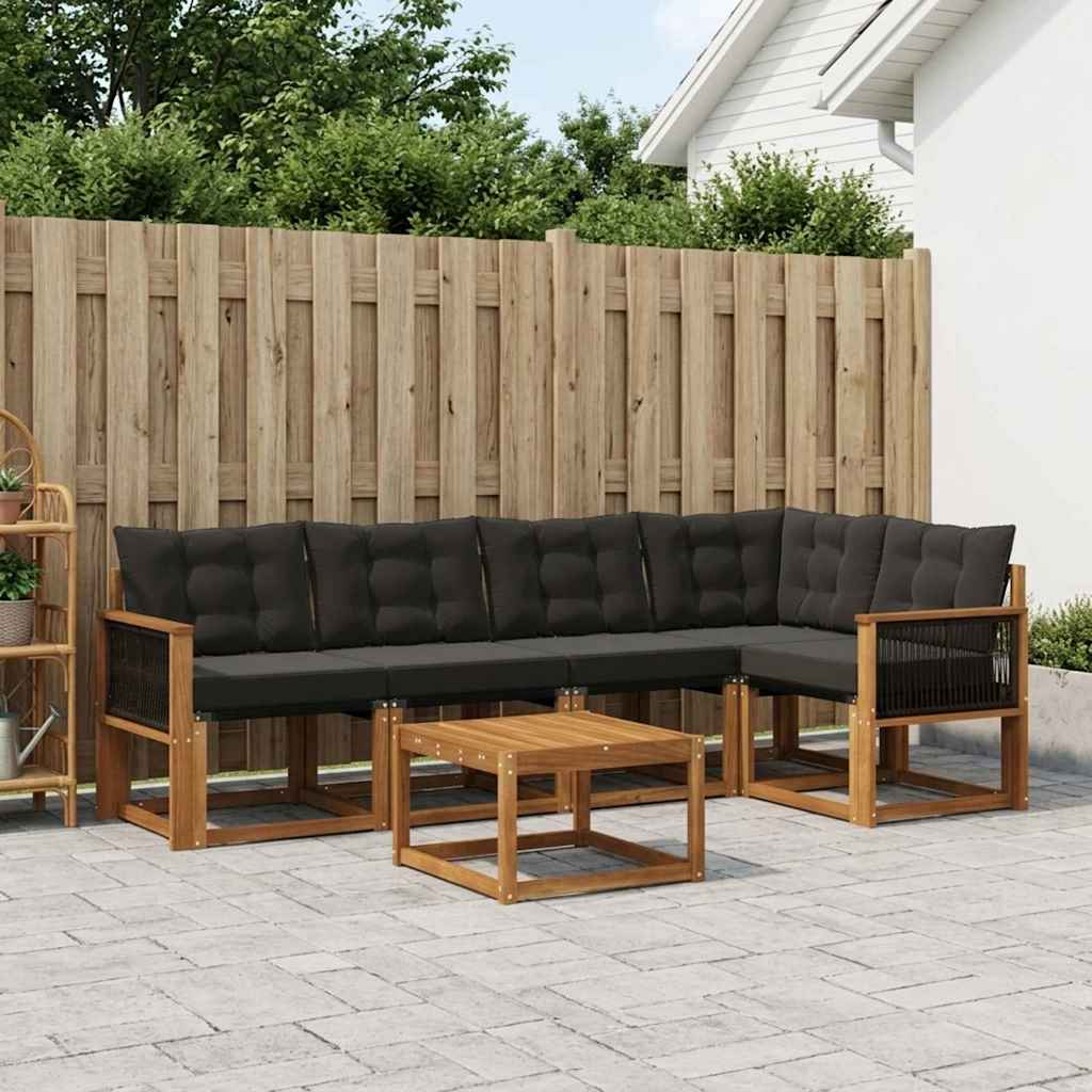 Set vanjskih sofa 6 kom. Prirodna i crna