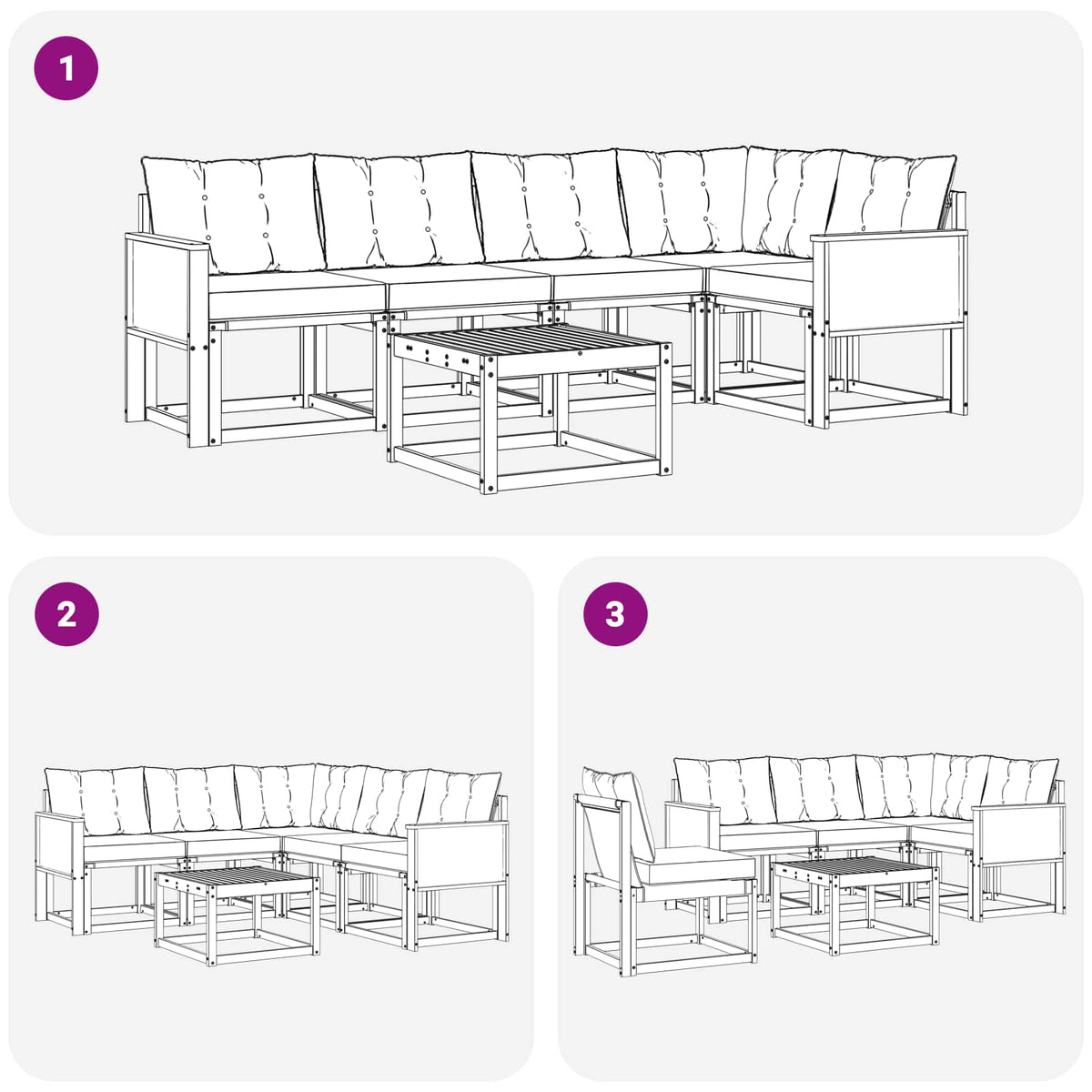 Set vanjskih sofa 6 kom. Prirodna i crna