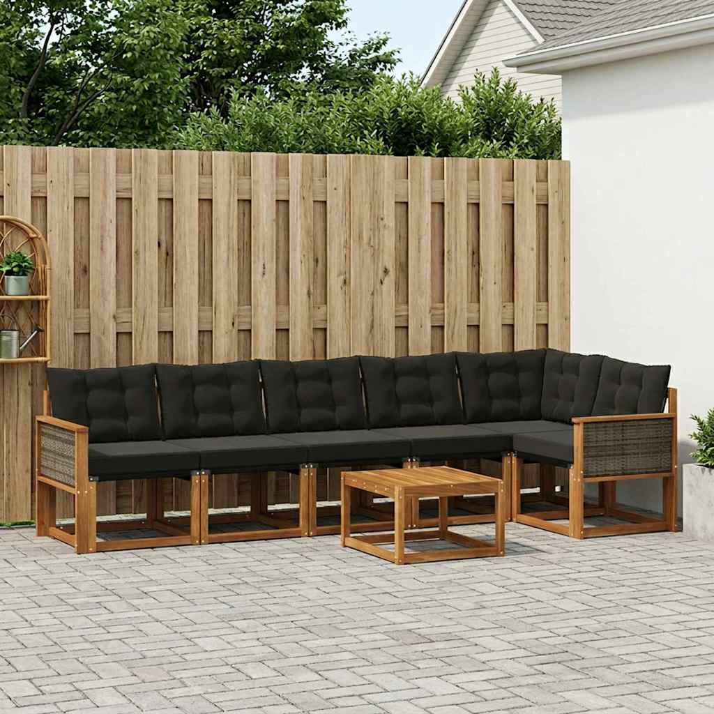 Set vanjskih sofa 7 kom. Prirodna i crna