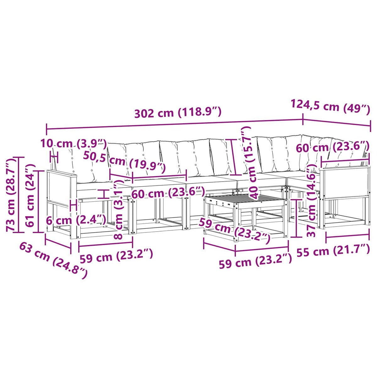 Set vanjskih sofa 7 kom. Prirodna i bež