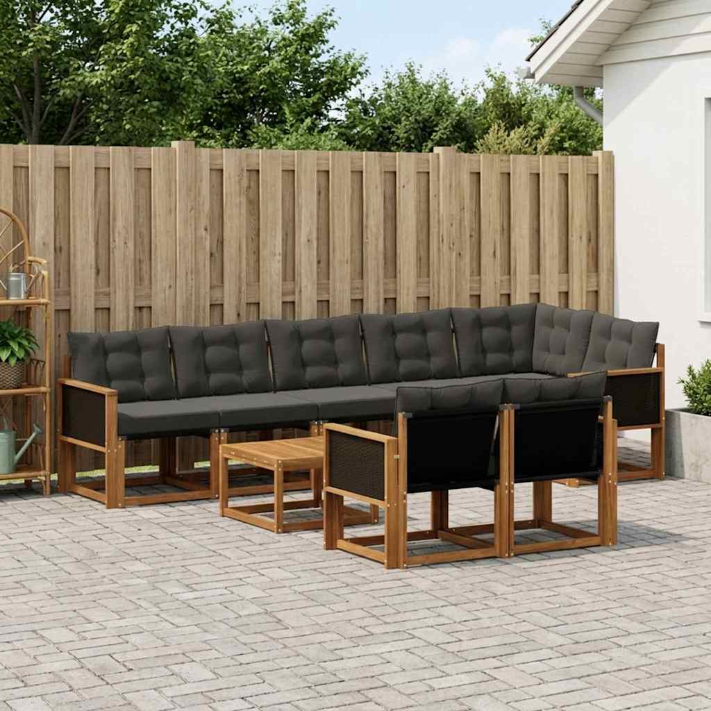 Set vanjskih sofa 9 kom. Prirodna i crna