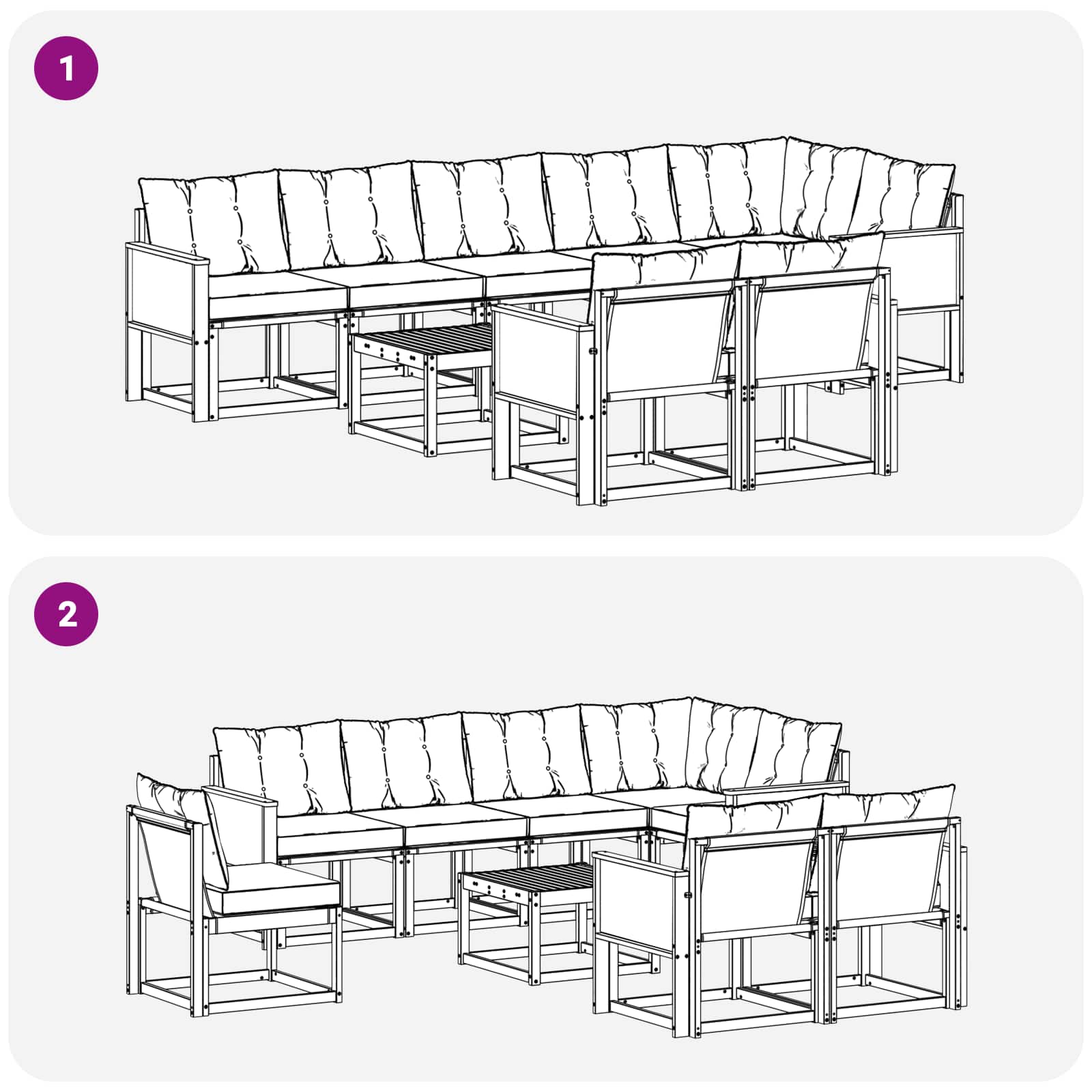 Set vanjskih sofa s jastukom 9 pcs Prirodna i svjetlosiva