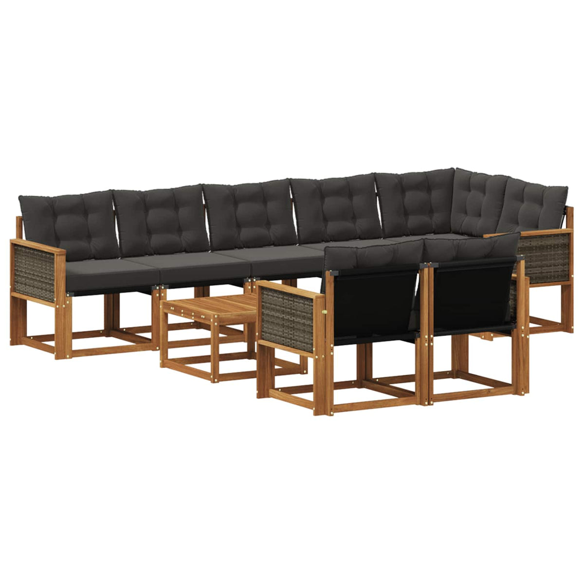 Set vanjskih sofa 9 kom. Prirodna i crna