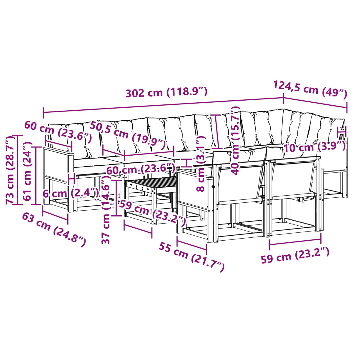 Set vanjskih sofa 9 kom. Prirodna i krem