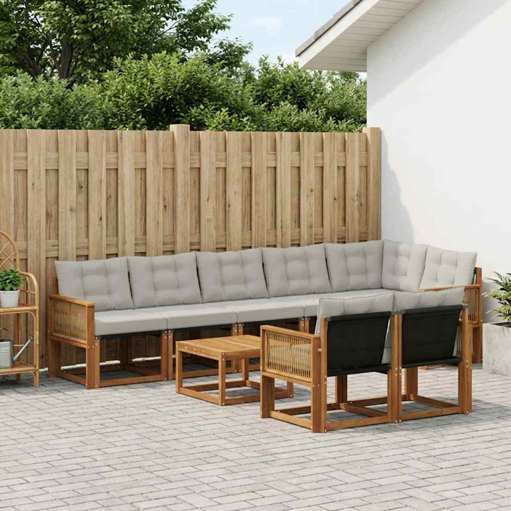 Set vanjskih sofa s jastukom 9 pcs Prirodna i svjetlosiva