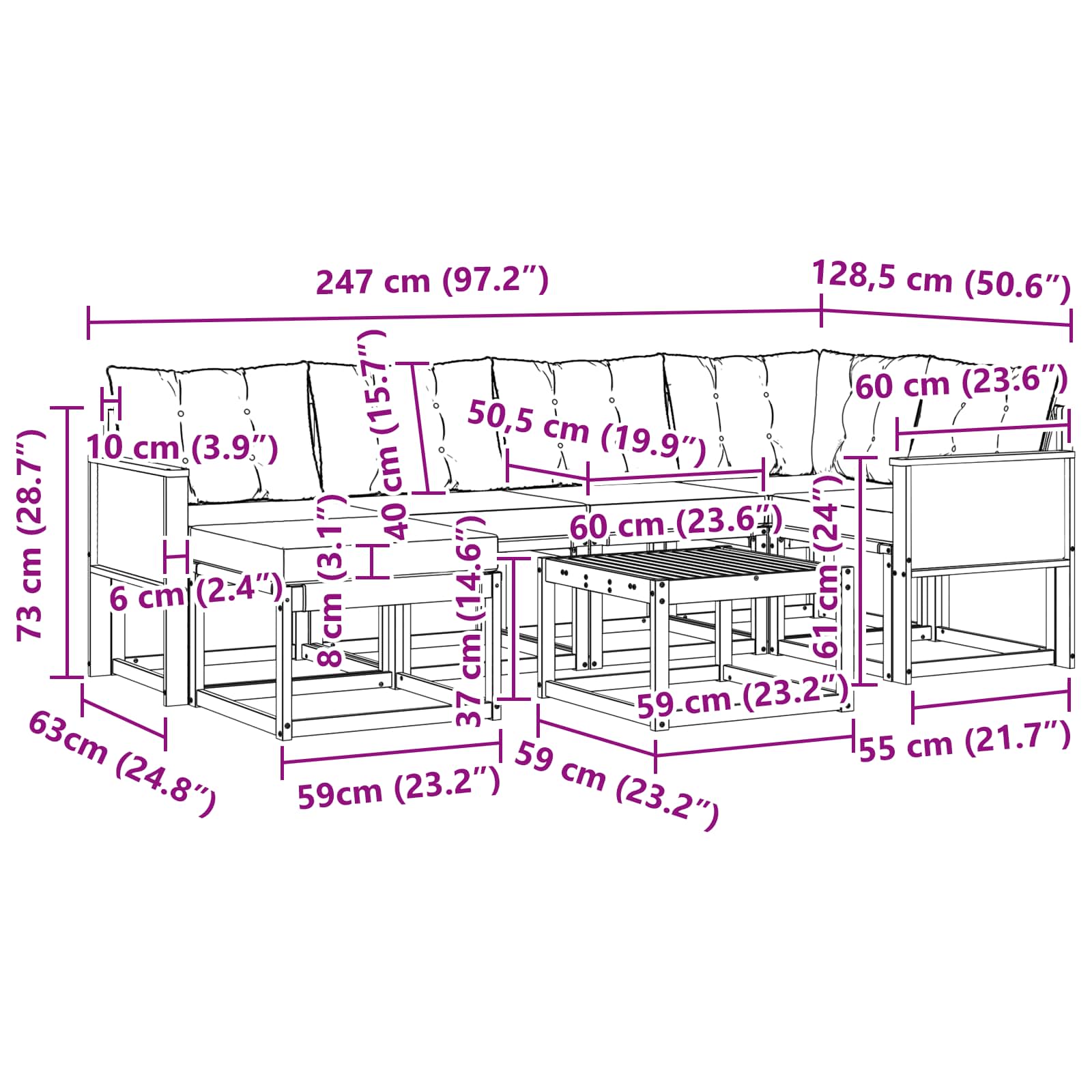 Set vanjskih sofa 7 kom. Prirodna i svjetlosiva