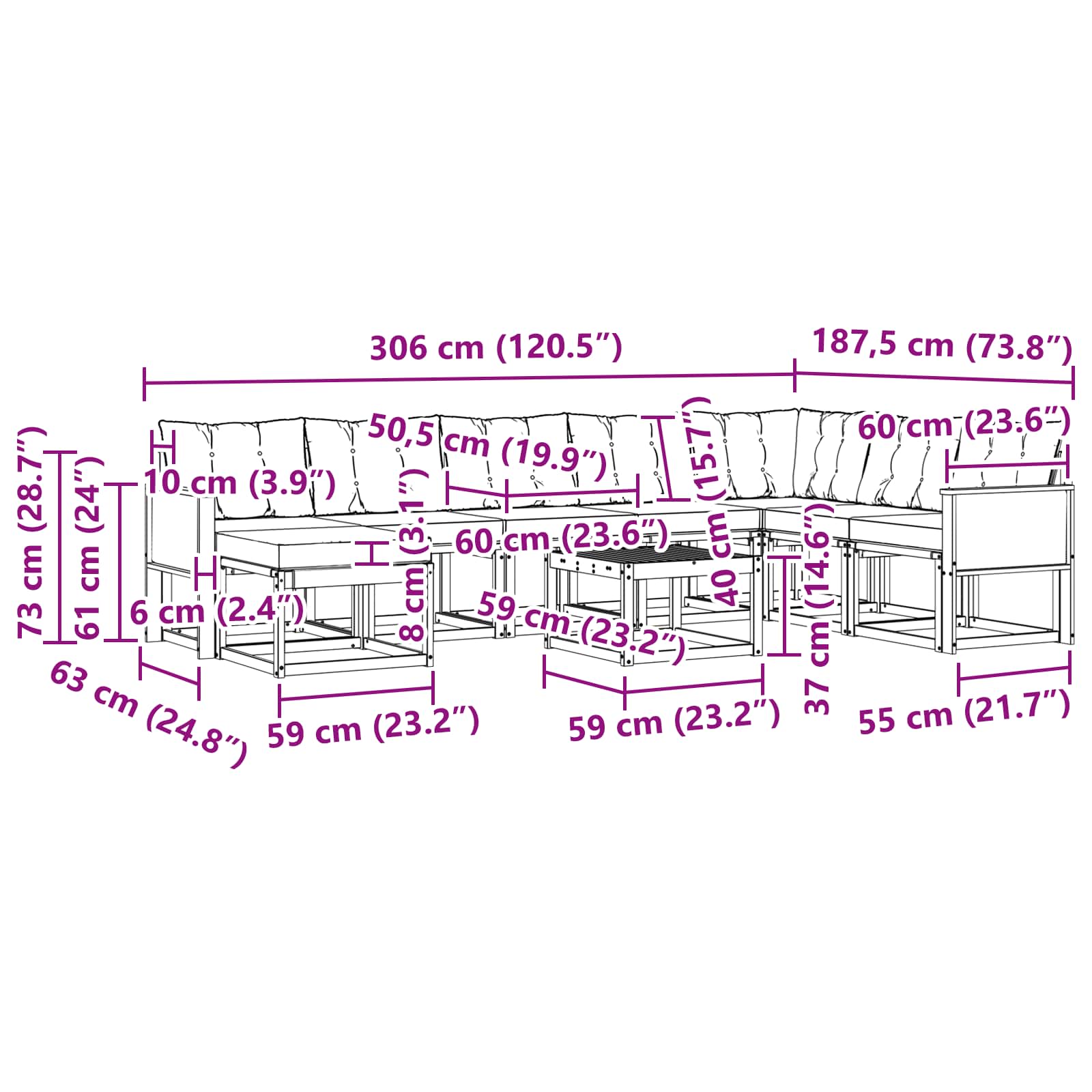 Set vanjskih sofa 9 kom. Prirodna i krem