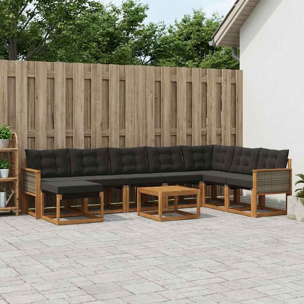 Set vanjskih sofa 9 kom. Prirodna i crna