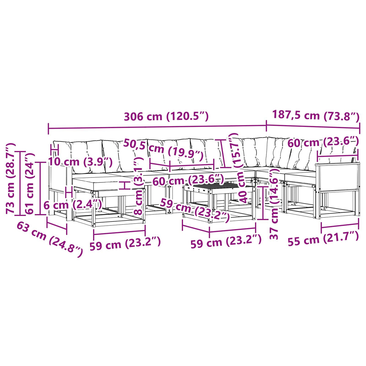 Set vanjskih sofa 9 kom. Prirodna i bež