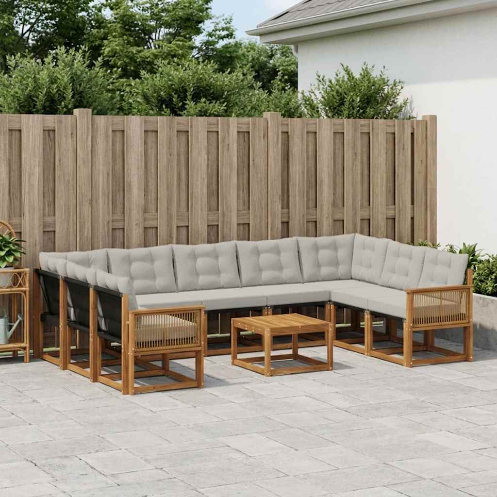 Set vanjskih sofa s jastukom 10 pcs Prirodna i svjetlosiva