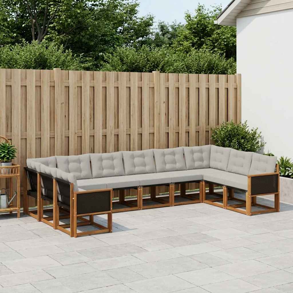 Set vanjskih sofa s jastukom 10 pcs Prirodna i Svjetlosiva