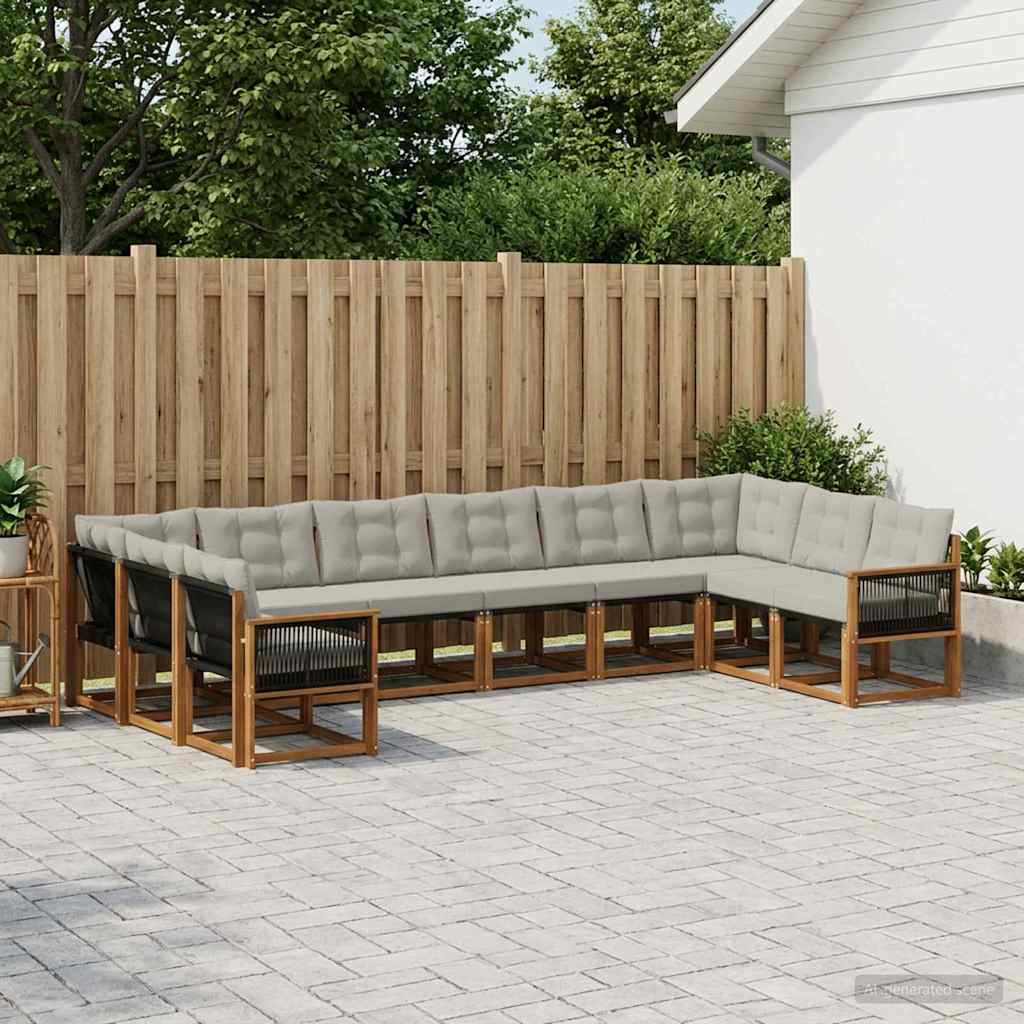 Set vanjskih sofa s jastukom 10 pcs Prirodna i Svjetlosiva