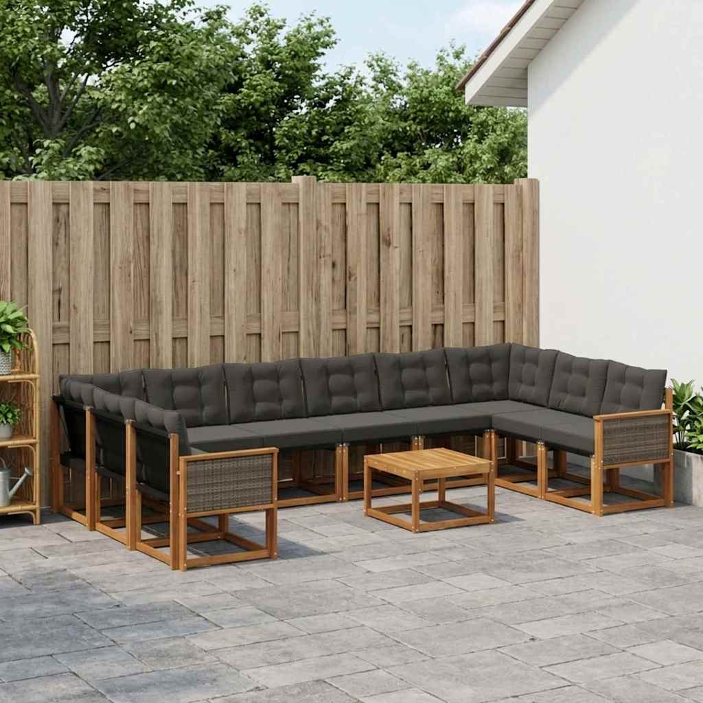Set vanjskih sofa s jastukom 11 pcs Prirodna i crna