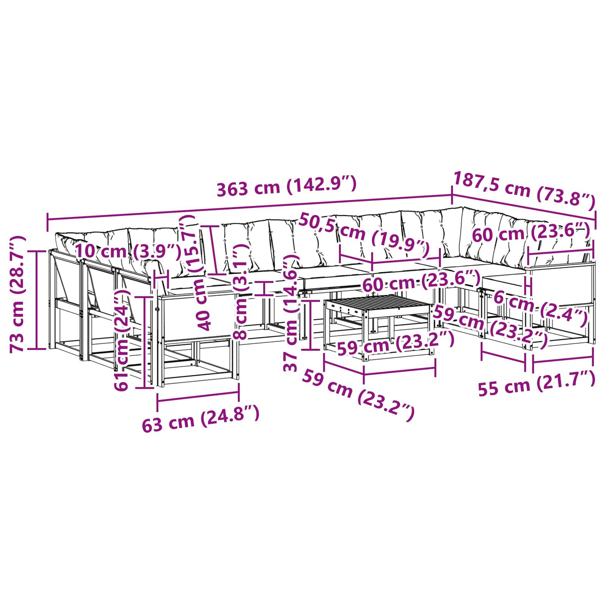 Set vanjskih sofa 11 kom. Prirodna i krem