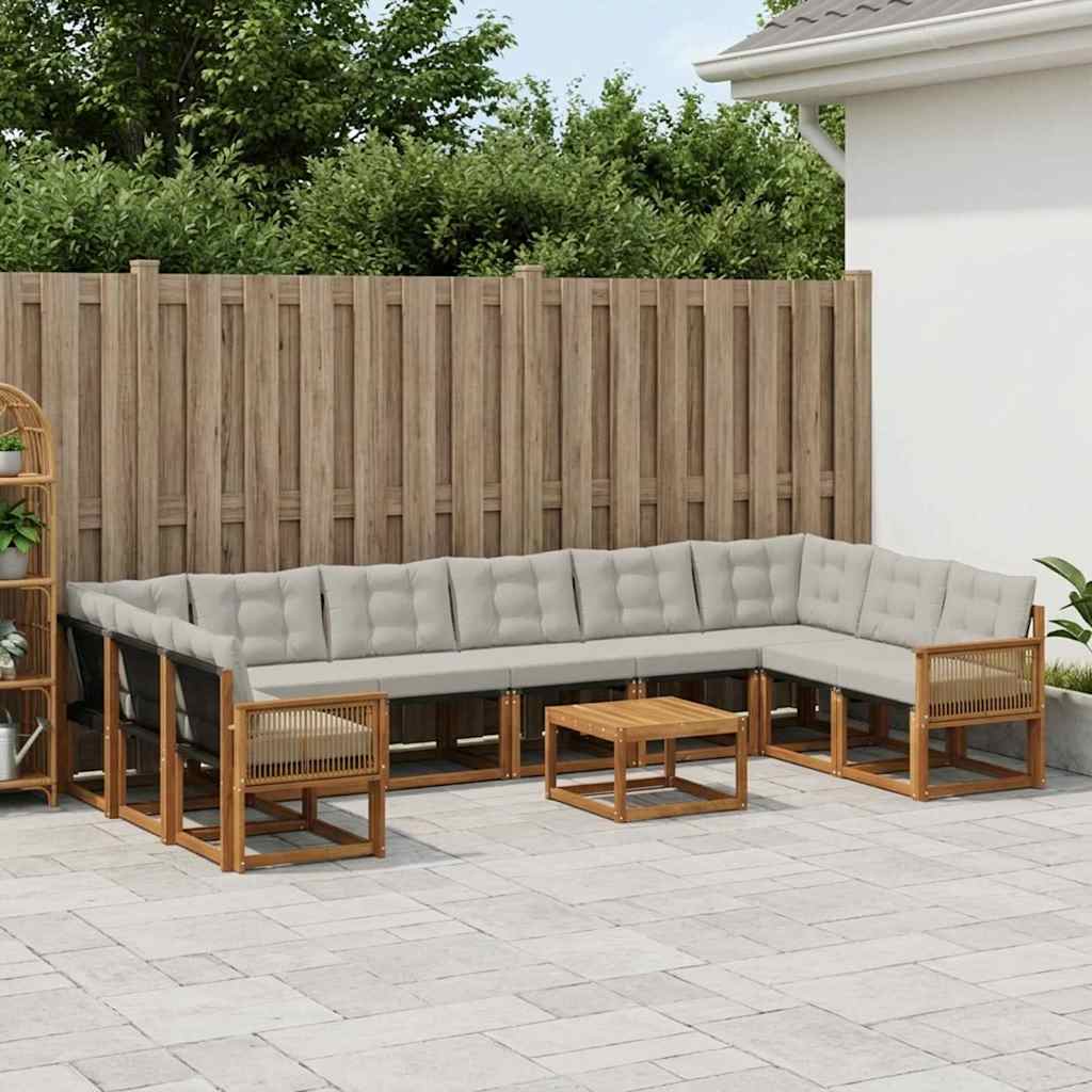 Set vanjskih sofa s jastukom 11 pcs Prirodna i svjetlosiva