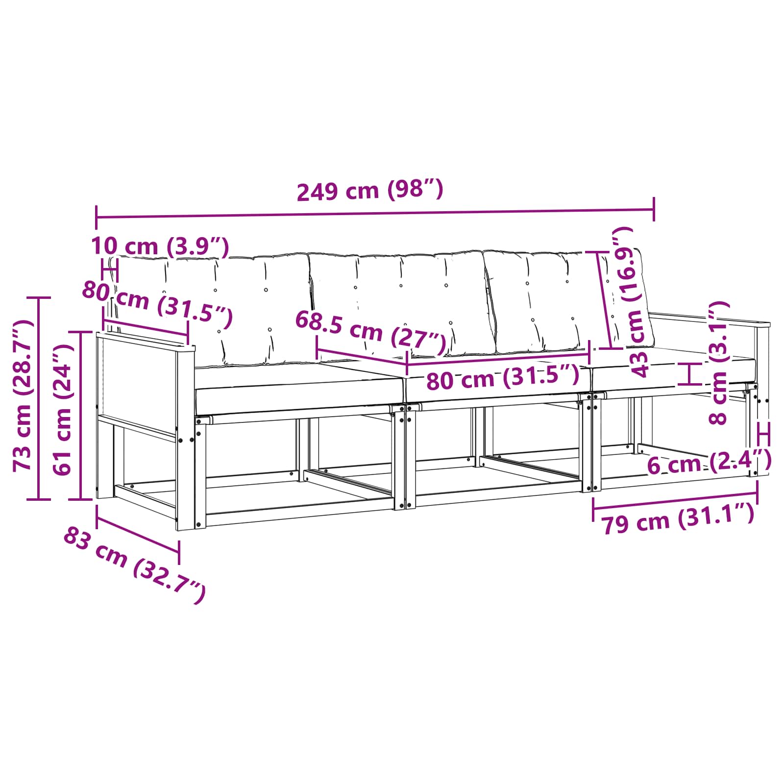 Set vanjskih sofa s jastukom 3 pcs Prirodna i bež