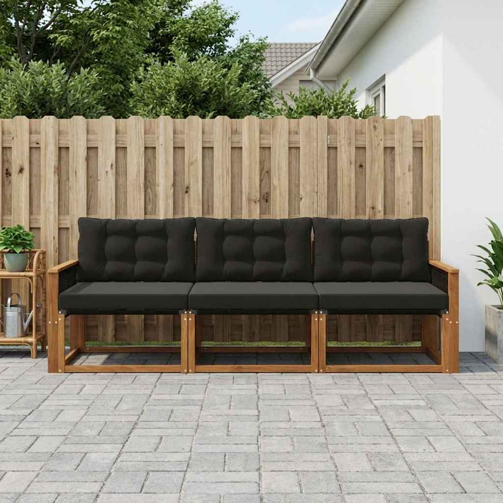 Set vanjskih sofa s jastukom 3 pcs Prirodna i crna