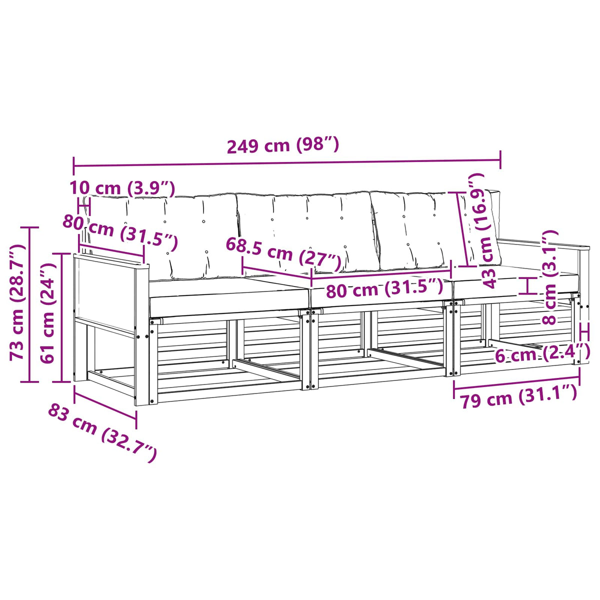 Set vanjskih sofa 3 kom. Prirodna i krem