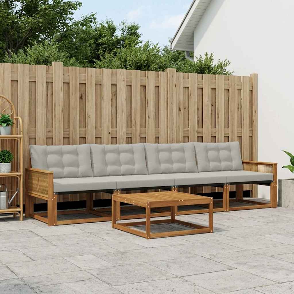 Set vanjskih sofa s jastukom 5 pcs Prirodna i svjetlosiva