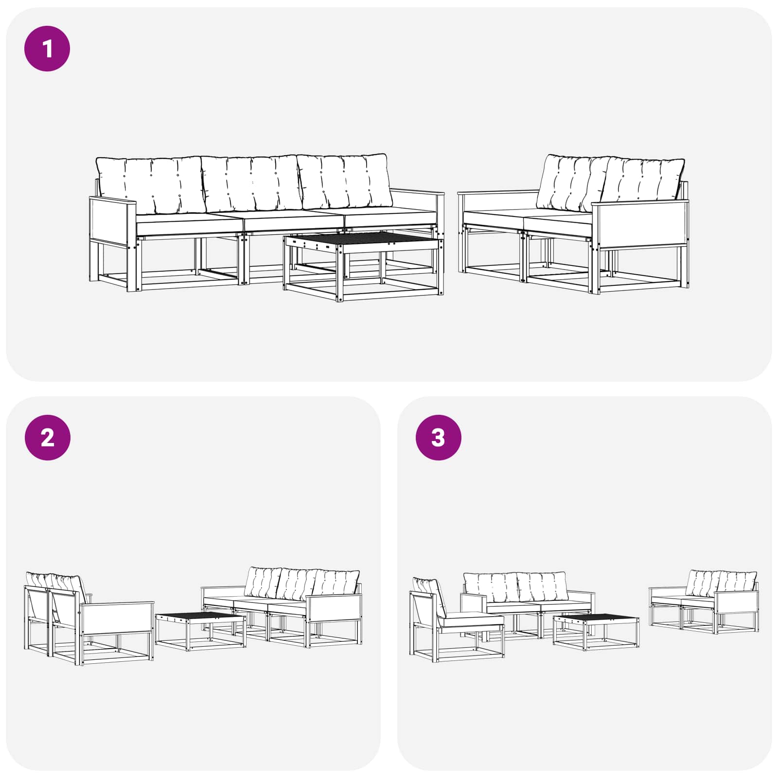 Set vanjskih sofa s jastukom 6 pcs Prirodna i svjetlosiva