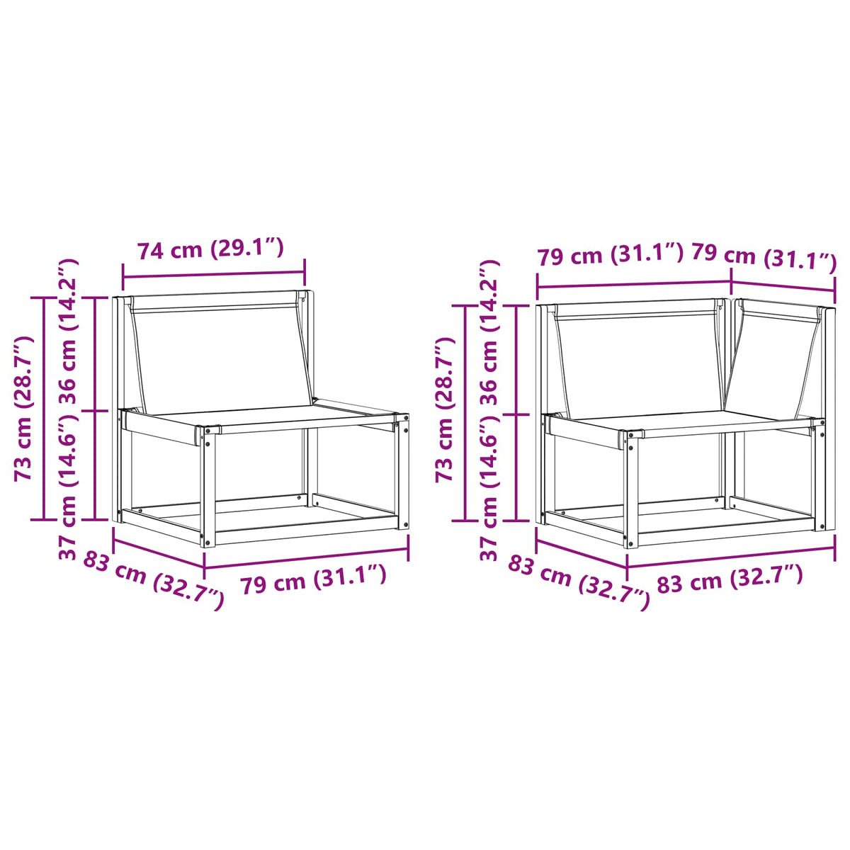 Set vanjskih sofa 7 kom. Prirodna i crna