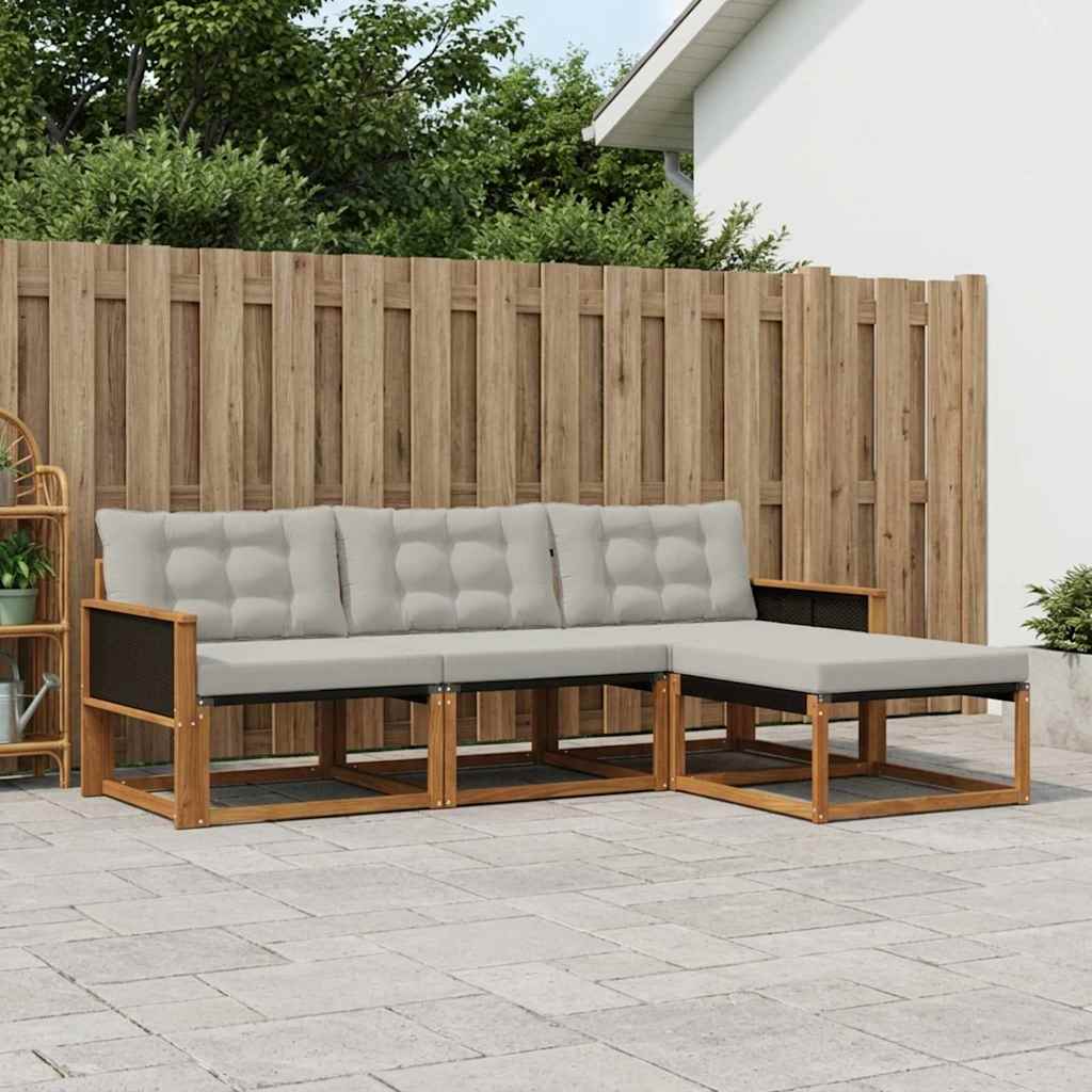 Set vanjskih sofa s jastukom 4 pcs Prirodna i svjetlosiva