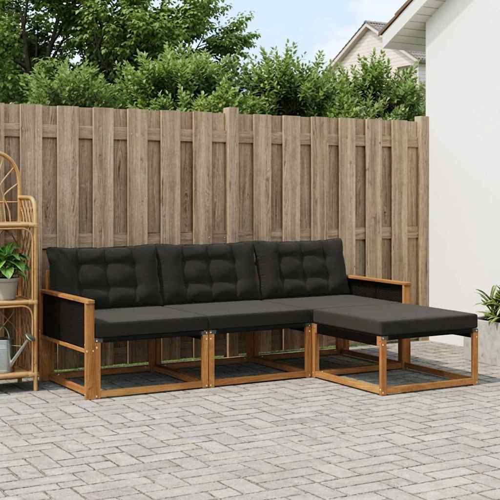 Set vanjskih sofa s jastukom 4 pcs Prirodna i crna