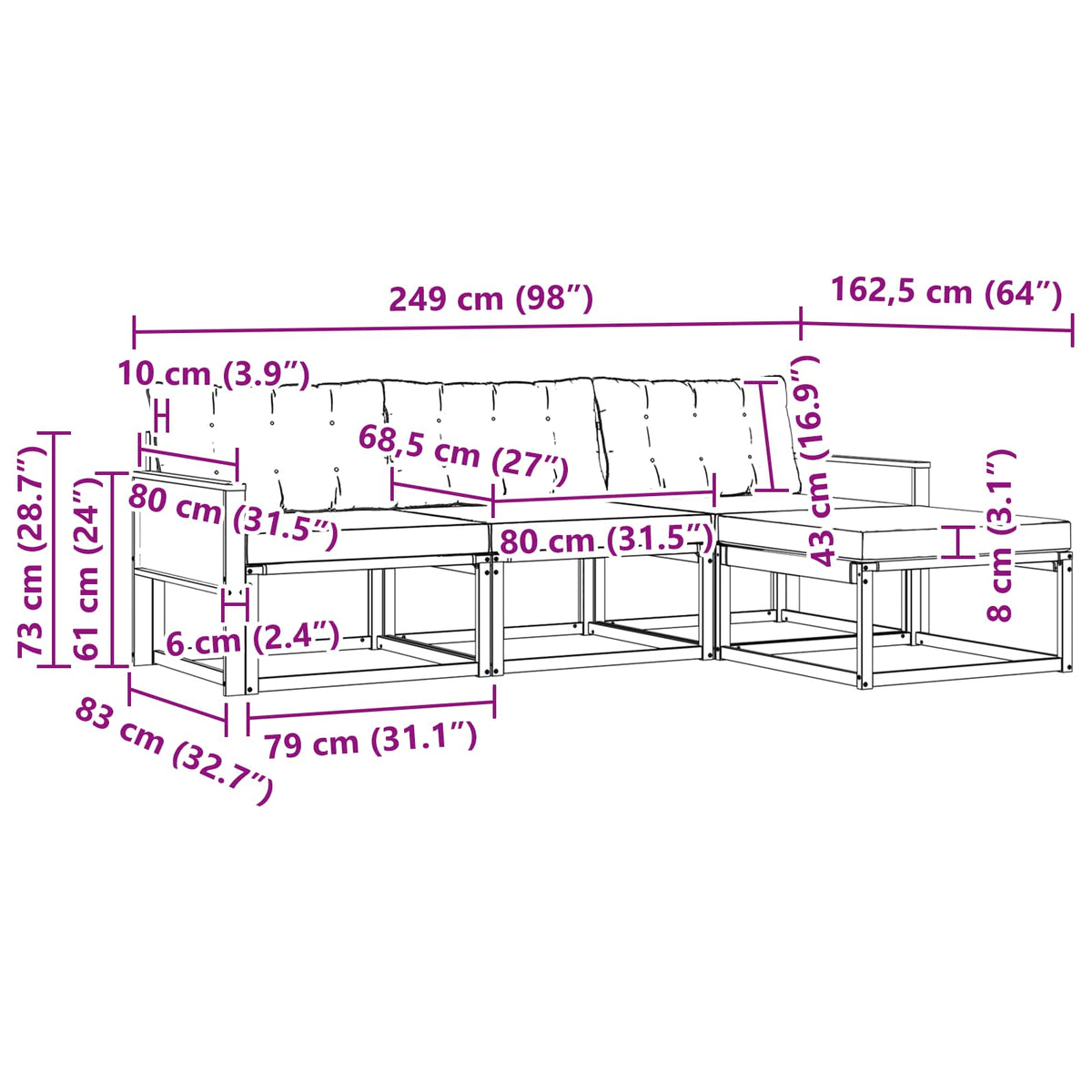 Set vanjskih sofa 4 kom. Prirodna i crna