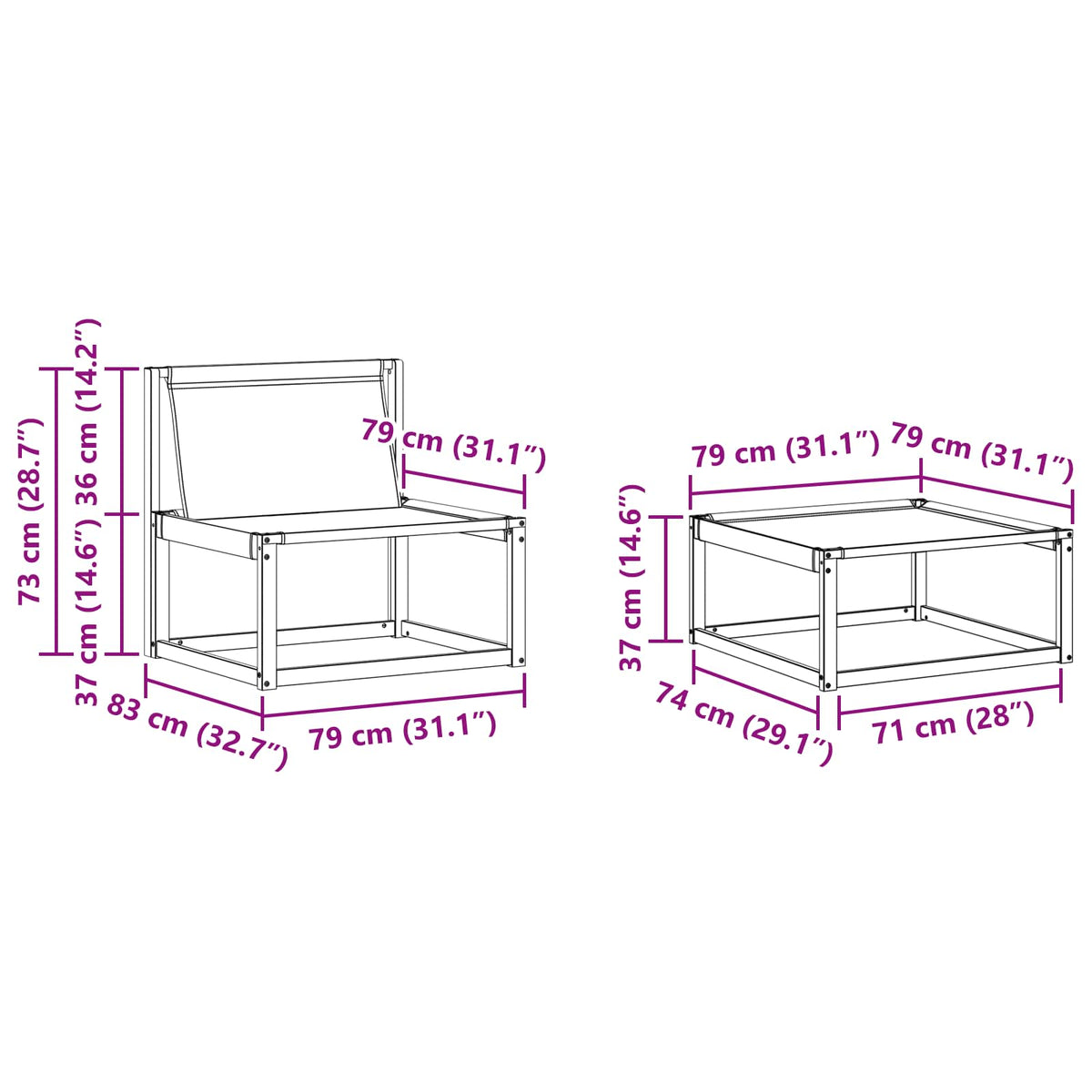 Set vanjskih sofa 4 kom. Prirodna i crna