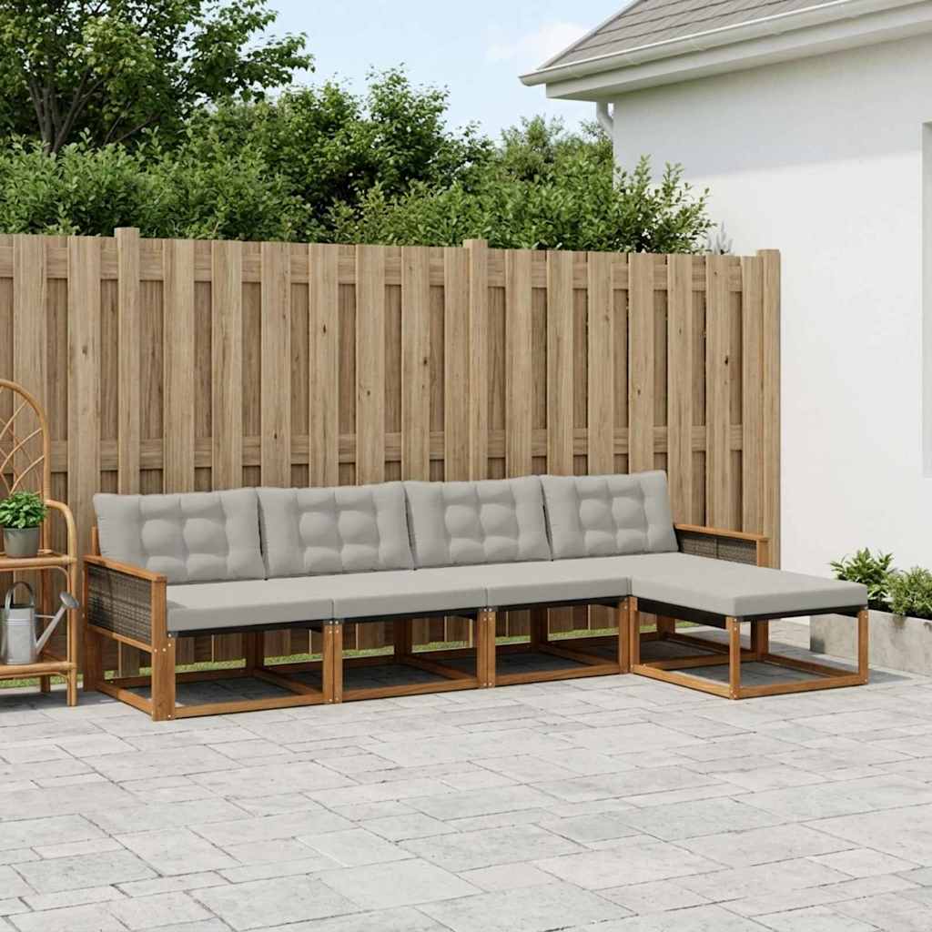 Set vanjskih sofa s jastukom 5 pcs Prirodna i svjetlosiva