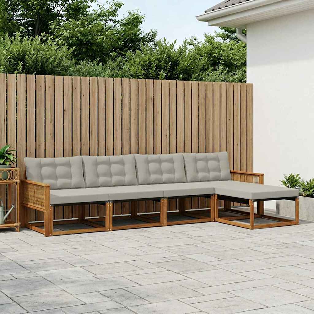 Set vanjskih sofa s jastukom 5 pcs Prirodna i svjetlosiva