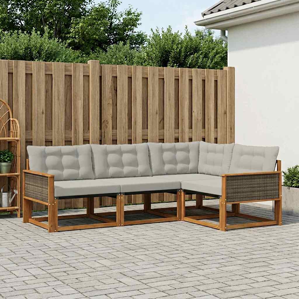 Set vanjskih sofa s jastukom 4 pcs Prirodna i svjetlosiva