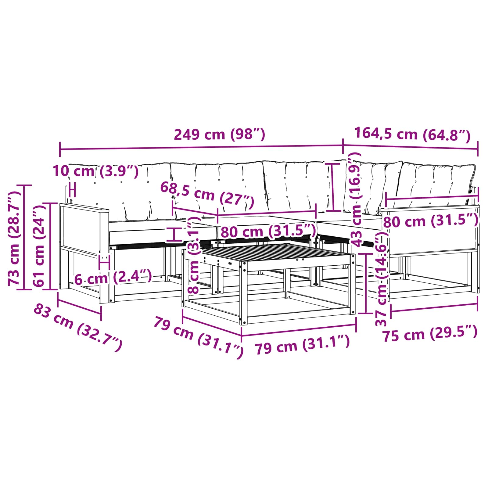 Set vanjskih sofa s jastukom 5 pcs Prirodna i svjetlosiva