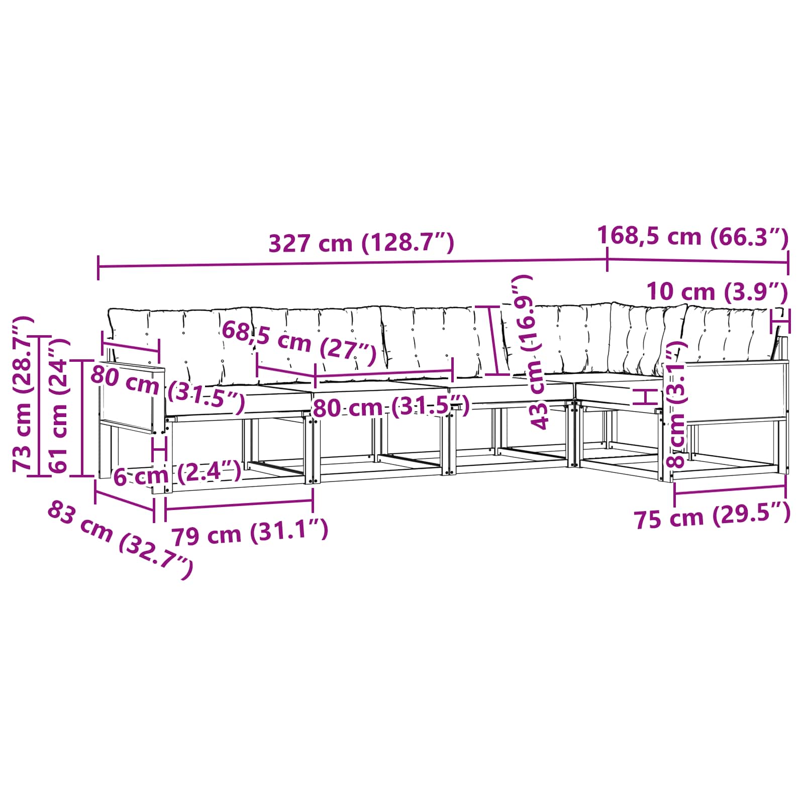 Set vanjskih sofa s jastukom 5 pcs Prirodna i svjetlosiva
