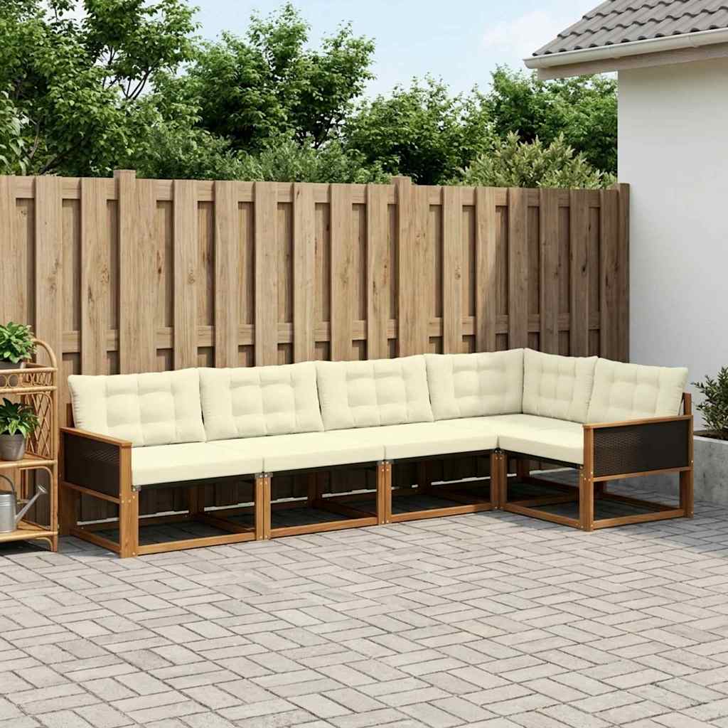 Set vanjskih sofa 6 kom. Prirodna i krem Smeđa 402 x 164,5 x 73 cm