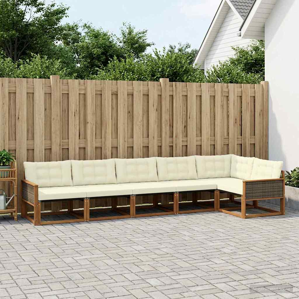 Set vanjskih sofa 6 kom. Prirodna i krem Smeđa 402 x 164,5 x 73 cm