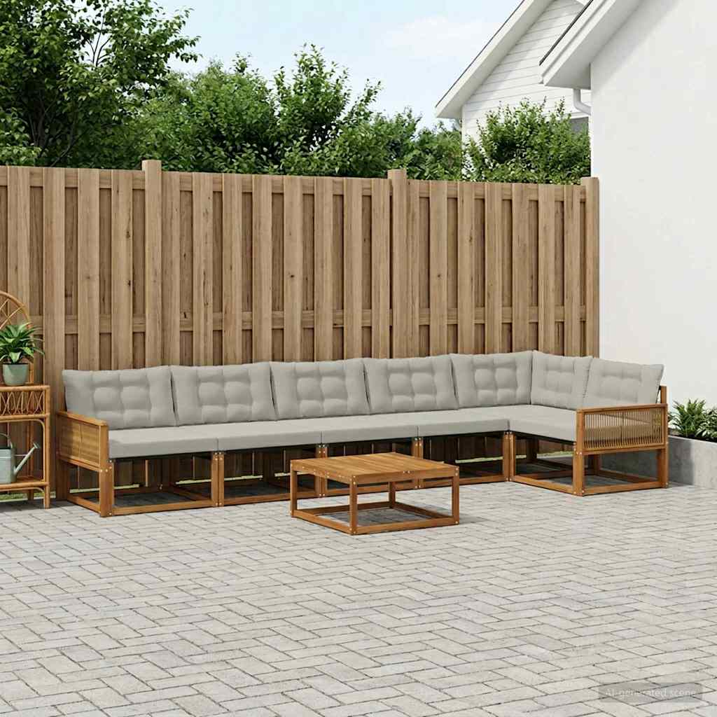 Set vanjskih sofa s jastukom 7 pcs Prirodna i svjetlosiva